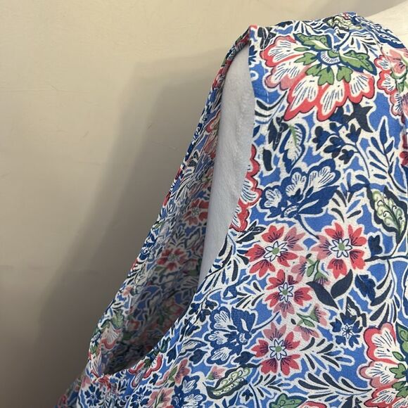 Cynthia Rowley Blue Pink White Floral V-Neck Sleeveless Blouse Size 1 X EUC - Picture 3 of 10